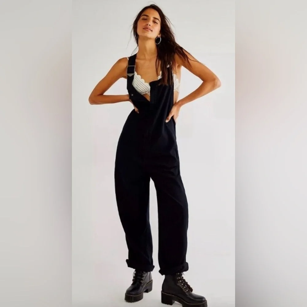 Free People Hunter Denim Overalls Jumpsuit One Piece Black - Picture 2 of 9